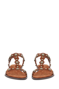 Brown suede ash womens sandalo phanny sandals with silver toned circular studs along the straps