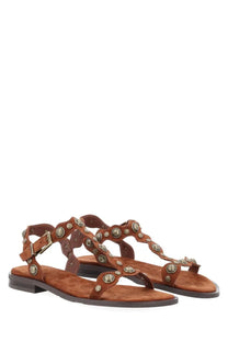 Ash women’s sandalo phanny brown brown suede sandals with metallic coin-like studs along the straps