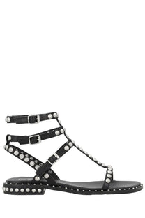 Ash women’s sandalo play black black leather sandal with silver studs and buckle straps for casual wear