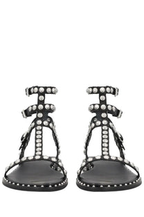 Ash women’s sandalo play black leather sandals with silver stud rows on straps and sole