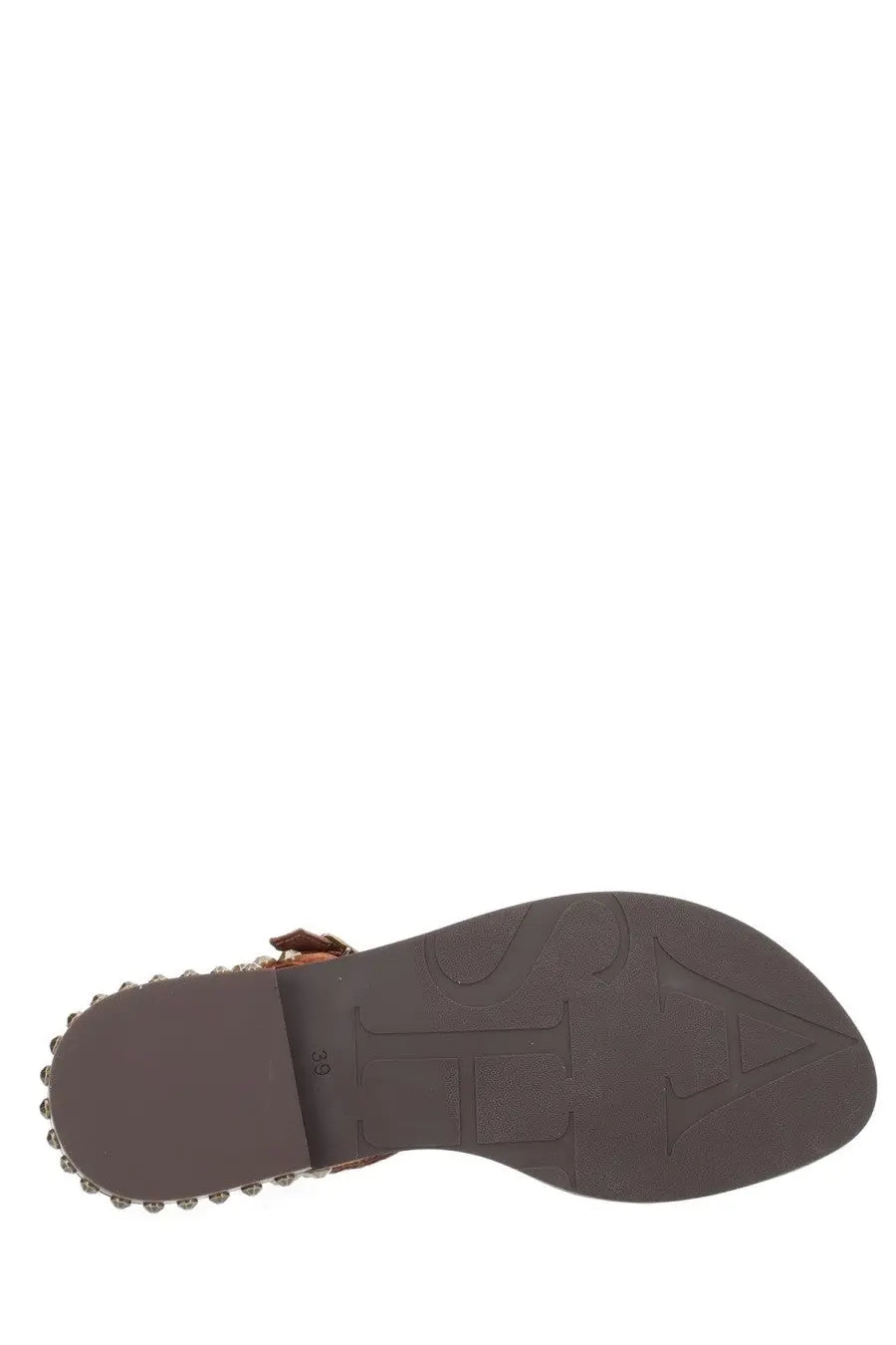 Ash women’s sandalo play brown brown leather sandal with studded sole and embossed logo