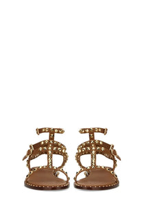 Ash women’s sandalo play brown brown leather sandals with gold-tone studs and buckles front view