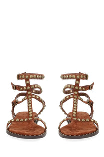 Ash women’s sandalo play brown leather sandals with gold toned studs along the straps and sole