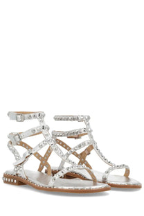 Ash women’s sandalo play silver flat sole gladiator sandals with adjustable silver studded straps