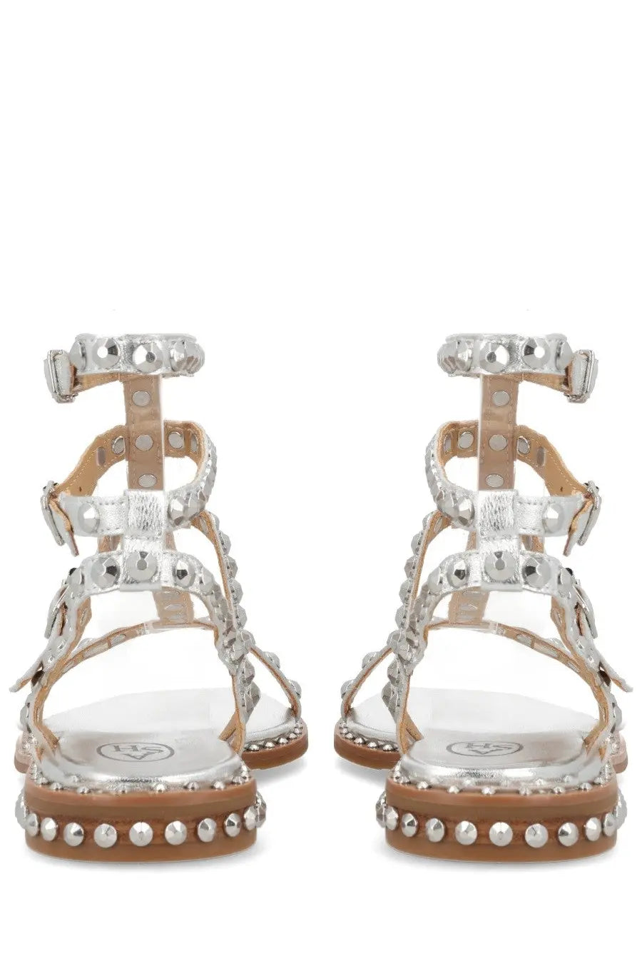 Ash women’s sandalo play silver silver studded gladiator sandals with tan leather sole and adjustable straps