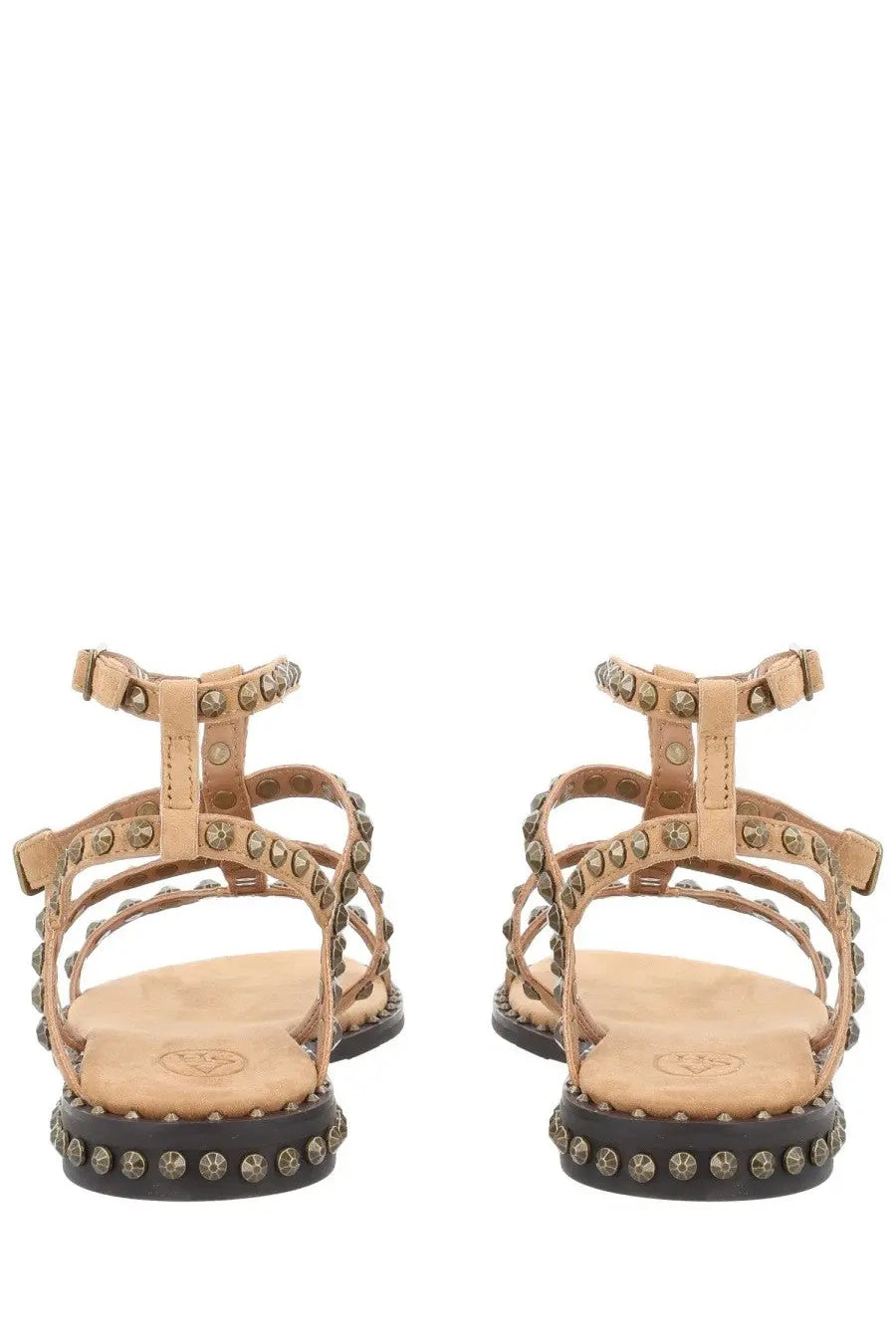 Beige leather ash women’s sandalo precious sandals with metallic studs along straps and sole