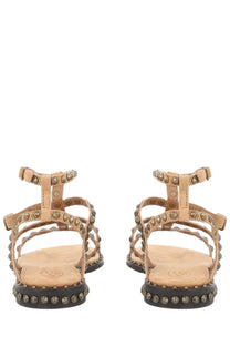 Beige leather ash women’s sandalo precious sandals with metallic studs along straps and sole