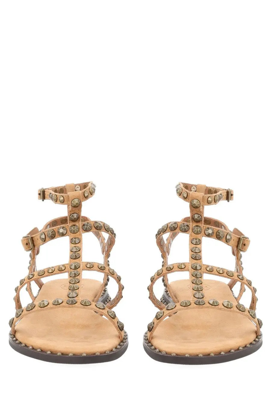 Ash women’s sandalo precious beige tan suede strappy sandals with metallic studs on straps and toe area