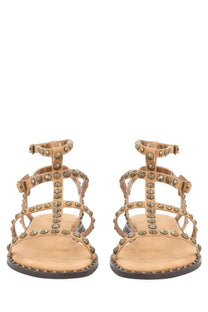 Ash women’s sandalo precious beige tan suede strappy sandals with metallic studs on straps and toe area