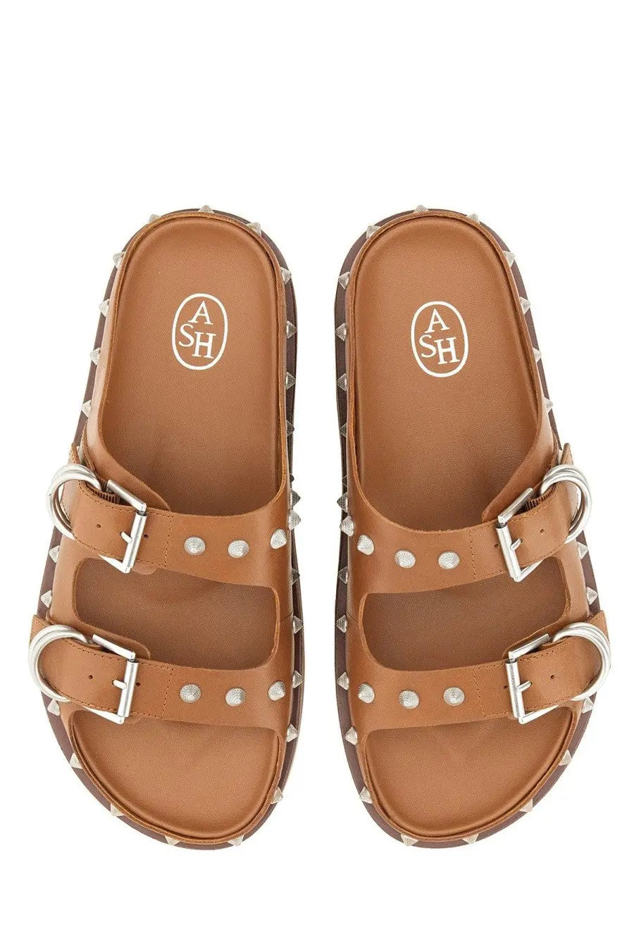 Ash women’s sandalo urus beige brown leather sandals with silver-toned metal buckles and studs