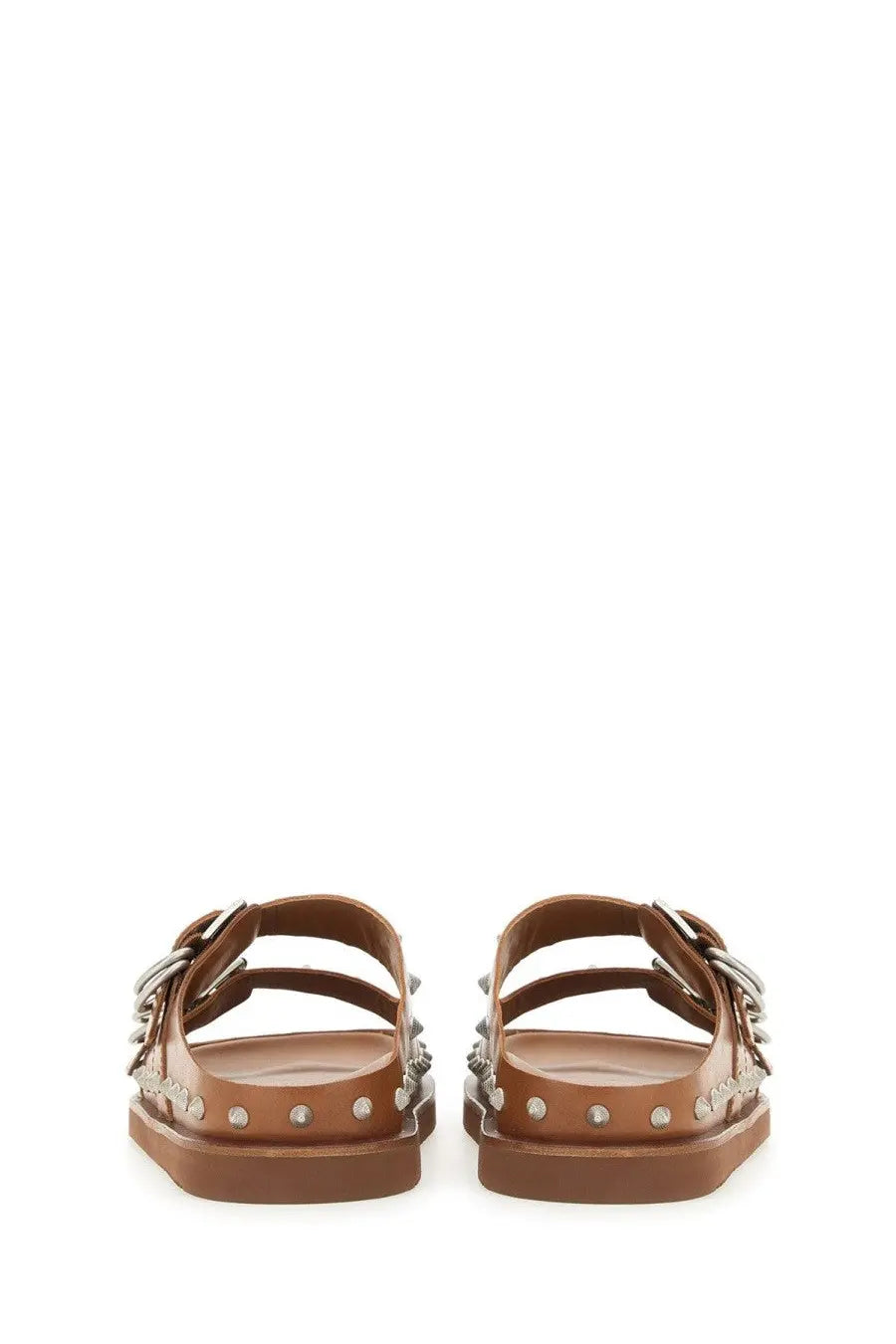 Brown leather ash womens sandalo urus beige sandals with silver toned studs and chain detail on the strap