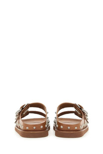 Brown leather ash womens sandalo urus beige sandals with silver toned studs and chain detail on the strap