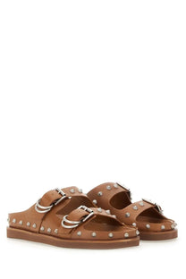 Ash women’s sandalo urus beige tan leather sandals with silver-toned metal buckles and studs