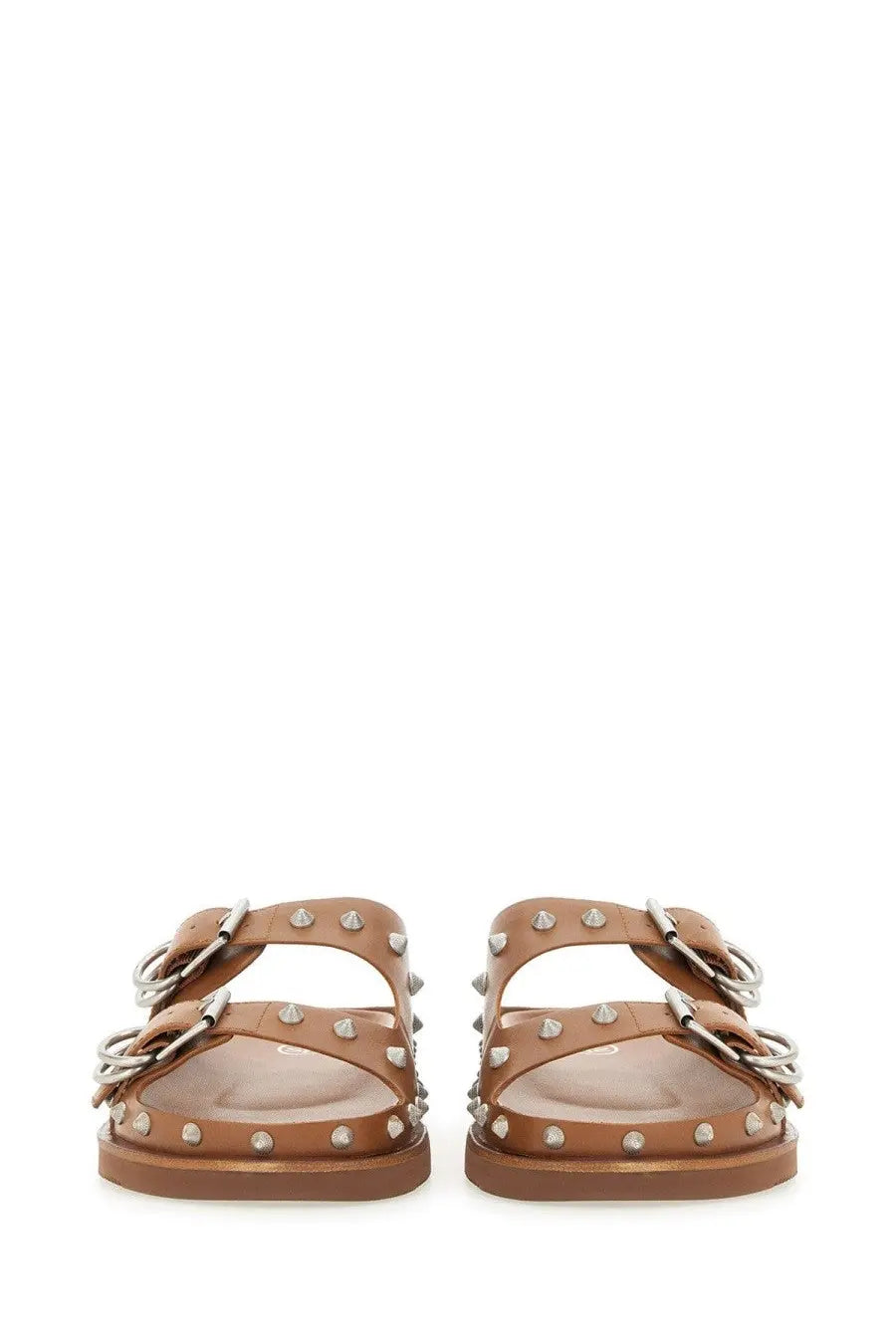 Tan leather ash women’s sandalo urus beige sandals with silver-toned studs and double-buckle straps