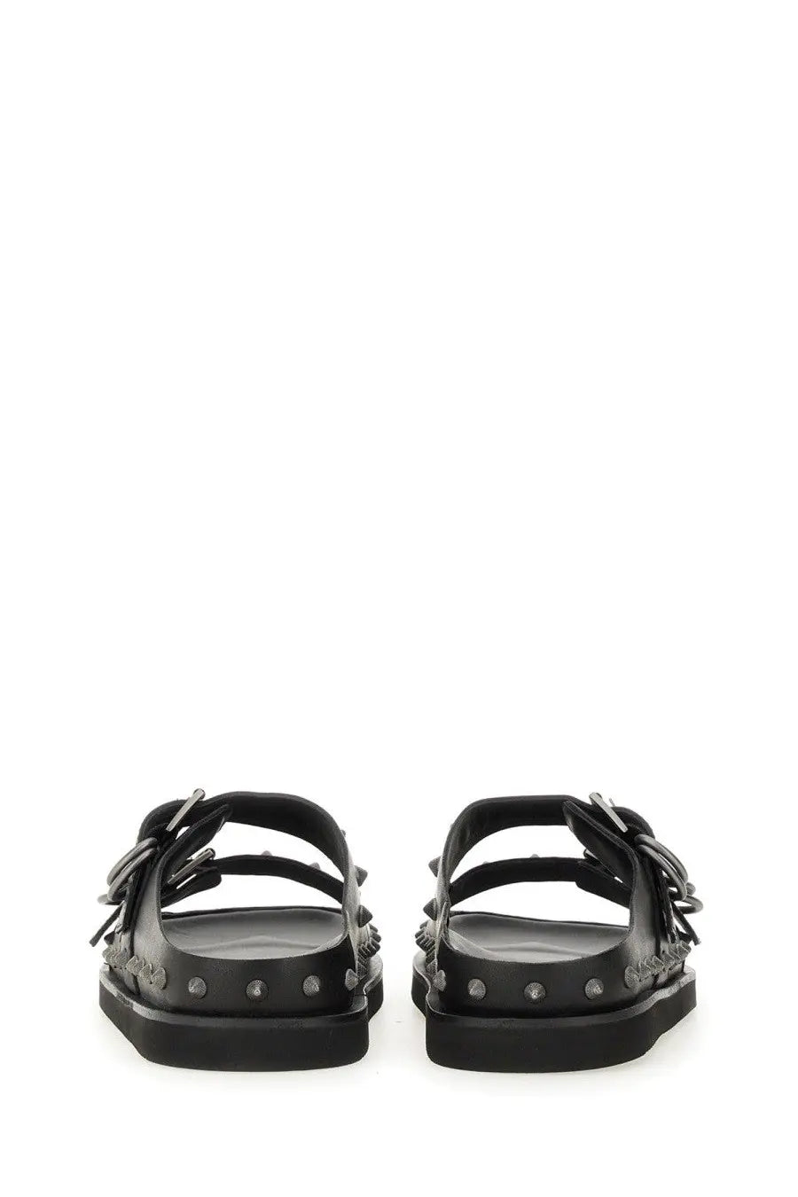 Ash women’s sandalo urus black leather slide sandals with silver toned studs and decorative tassels