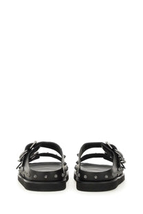 Ash women’s sandalo urus black leather slide sandals with silver toned studs and decorative tassels