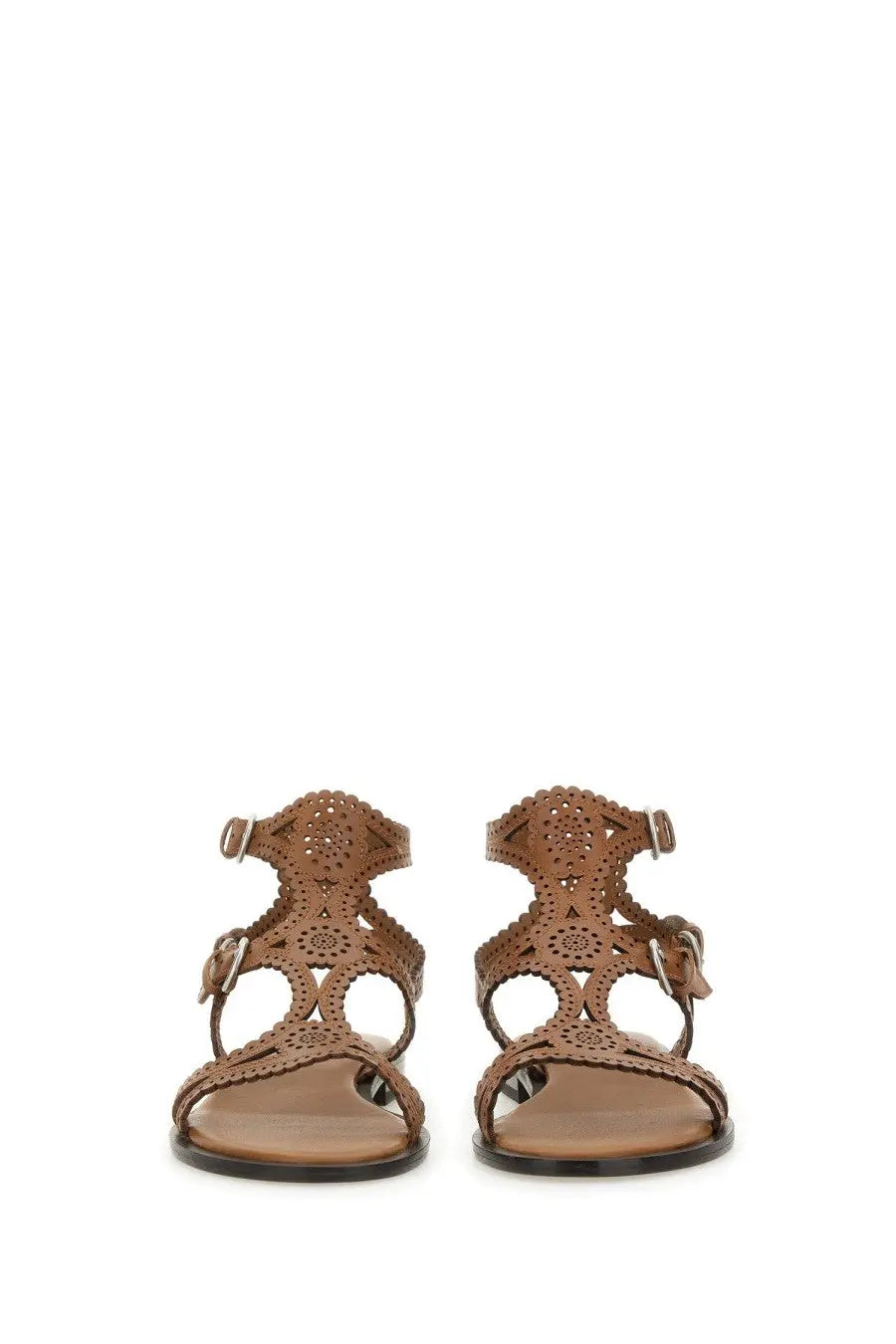 Ash women’s sandalwood paprika beige brown leather sandals with intricate cut out patterns and adjustable straps