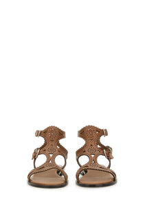 Ash women’s sandalwood paprika beige brown leather sandals with intricate cut out patterns and adjustable straps