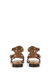 Ash women’s sandalwood paprika beige brown leather sandals with intricate cut out patterns and adjustable straps