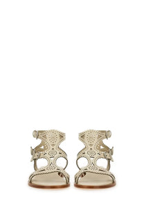 Beige leather ash women’s sandalwood paprika white sandals with intricate cut-out patterns and adjustable straps