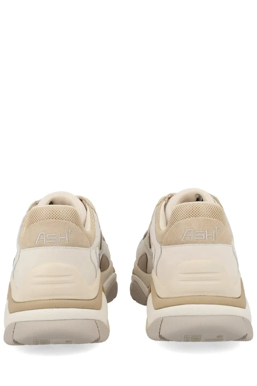 Ash women’s sneaker addict beige chunky sneakers with beige cream textured mesh upper and layered rubber sole back view