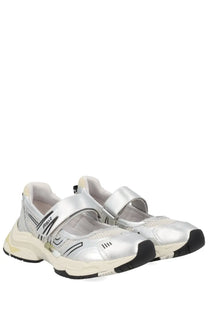 Ash women’s sneaker rolls grey featuring silver metallic material black accents and a chunky white sole