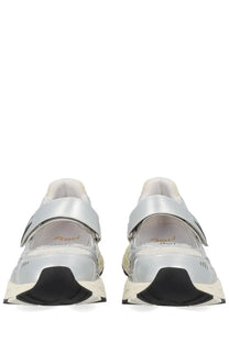 Ash women’s sneaker rolls grey silver metallic sneakers with chunky sole and velcro straps in front view
