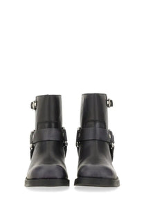 Ash women’s texas boot black leather ankle boots with silver buckle straps and chunky sole