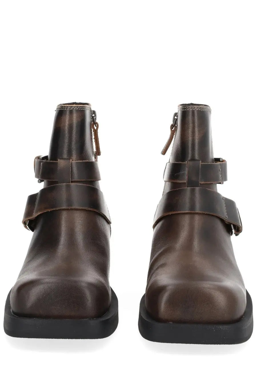 Ash women’s Yuri boot brown dark brown leather ankle boots with matte finish two adjustable straps and black soles