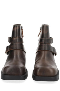 Ash women’s Yuri boot brown dark brown leather ankle boots with matte finish two adjustable straps and black soles