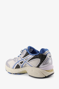 Asics men’s gel nimbus mesh sneakers white with blue gel-matik 60 running shoe featuring mesh and synthetic overlays