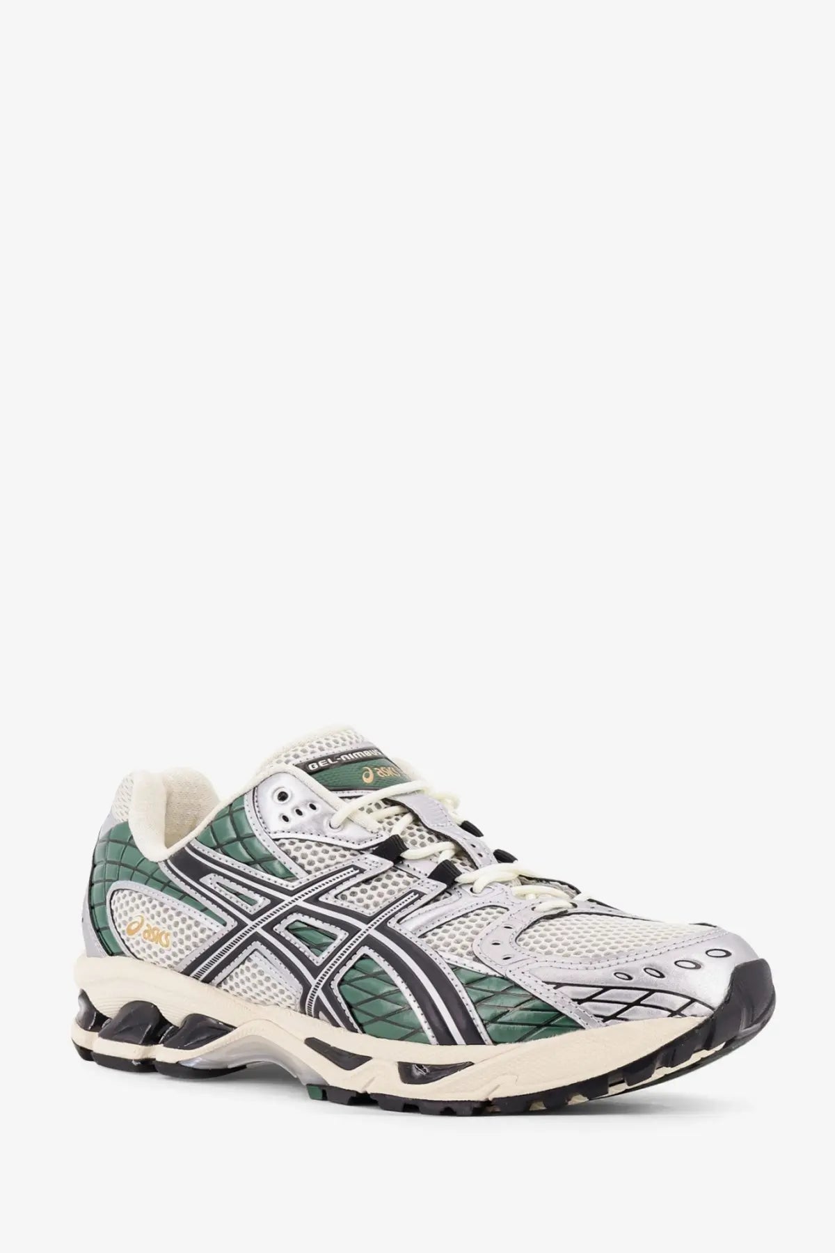 Asics men’s gel nimbus mesh sneakers white with silver and green gel cumulus 12 running shoe mesh upper and black outsole