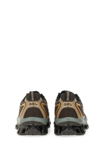Asics men’s gel quantum kinetic sneaker in black and tan with textured mesh upper rubber outsole and translucent midsole