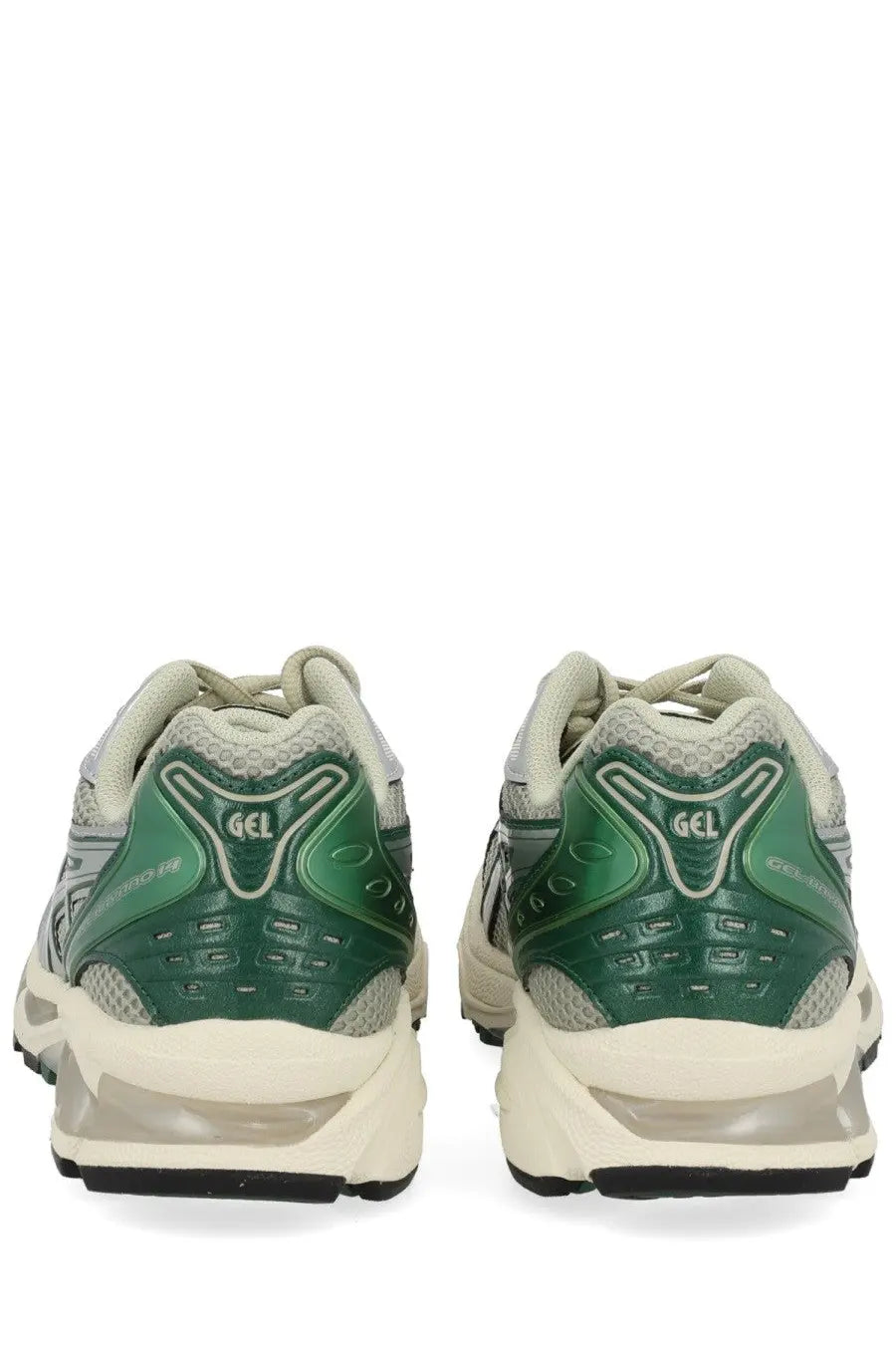 Asics unisex gel kayano 80 running shoes in green and gray with translucent white midsole for sneaker style