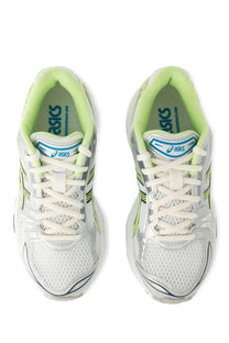Asics unisex gel kayano running shoes with white and lime green mesh upper silver accents and white laces