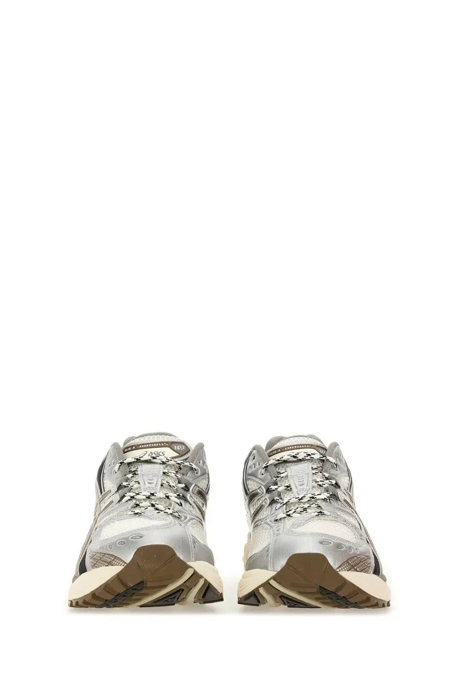 Asics unisex gel nimbus sneaker grey in silver and beige with textured mesh and synthetic overlays for athletic use