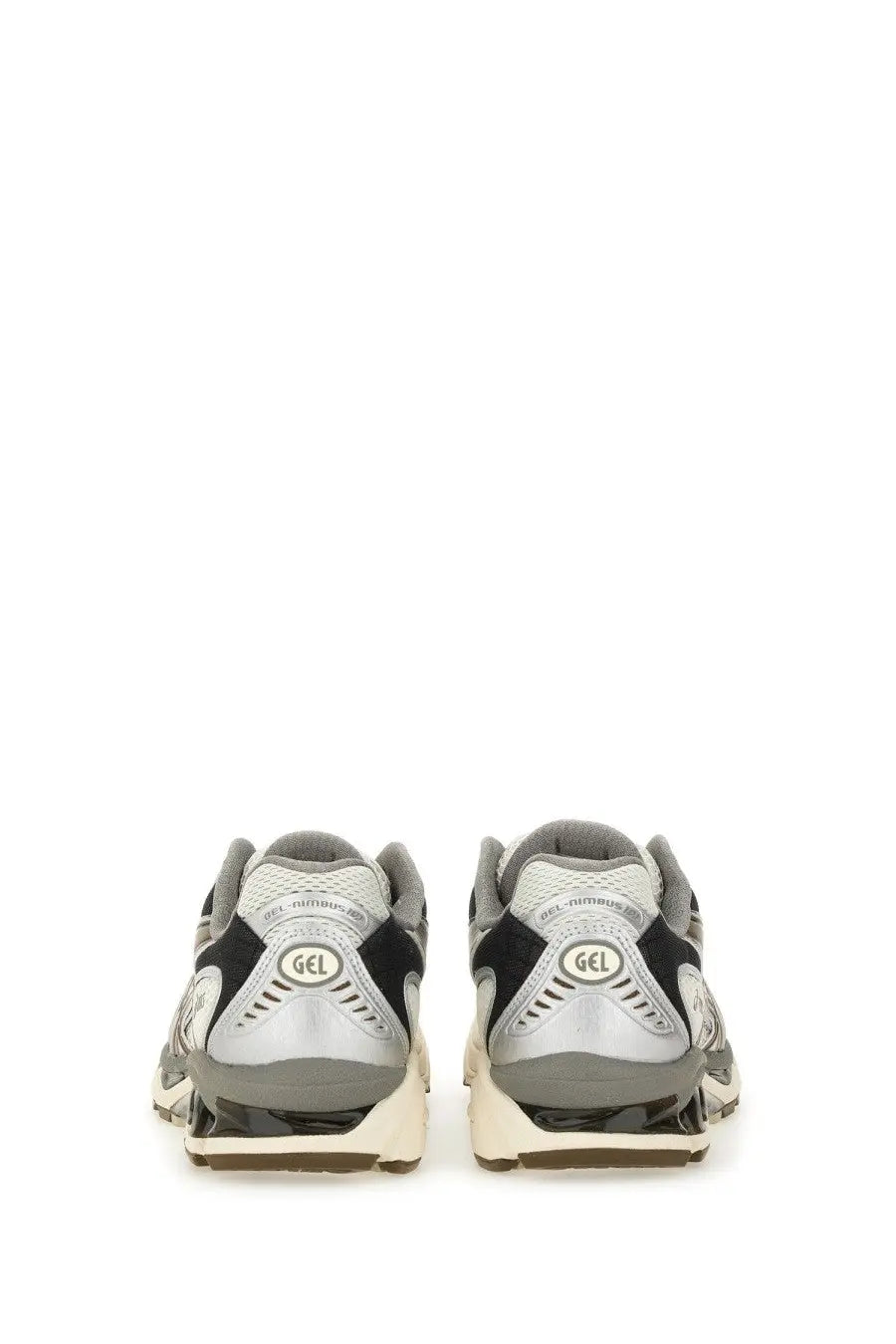 Asics unisex gel nimbus sneaker grey in silver and black with translucent gel cushioning unit for comfort and support