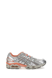 Asics unisex gel nimbus sneaker silver and coral with mesh upper and cushioned sole for running and training
