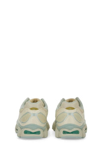 Cream and mint green ASICS unisex Gel Nimbus chunky sneakers with a layered translucent design in white