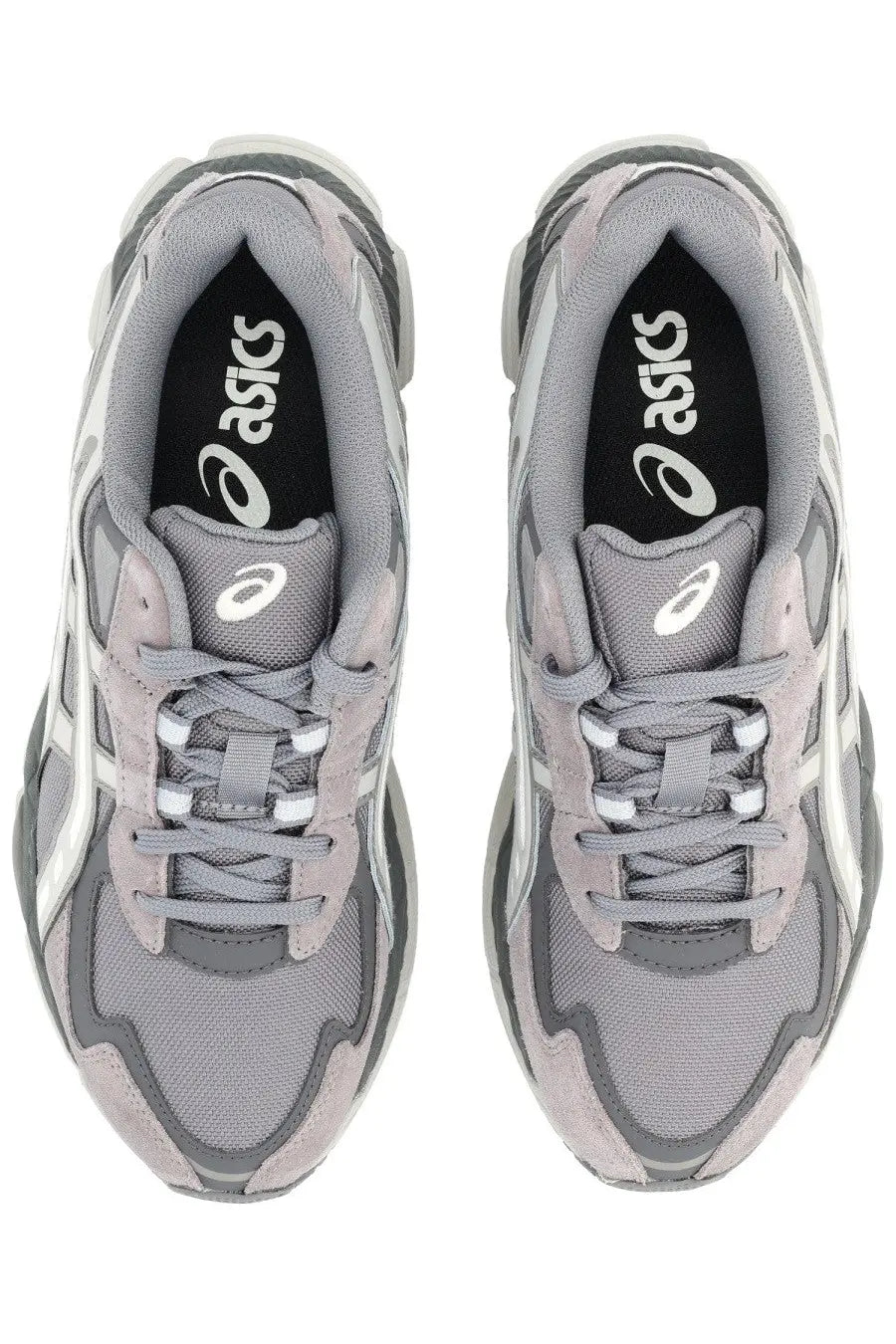 Asics unisex gel nyc sneaker grey with gray and white mesh and suede upper featuring brand logo on tongue
