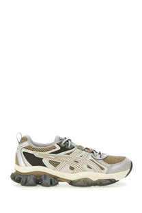 Asics unisex gel quantum kinetic sneaker in beige black and silver mesh and synthetic overlays with modern design
