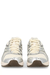 Asics unisex sneaker gel ds trainer beige with silver cream mesh uppers metallic silver accents and brown rubber soles
