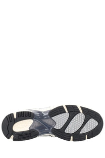 Black and translucent gray athletic sole with white midsole and hexagonal tread on asics unisex sneaker gel ds trainer gray