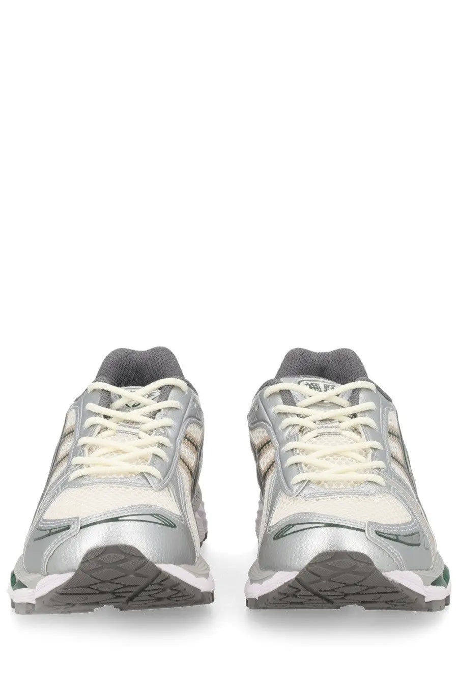 Asics unisex sneaker gel kayano beige with silver and white breathable mesh and metallic accents in a sleek design
