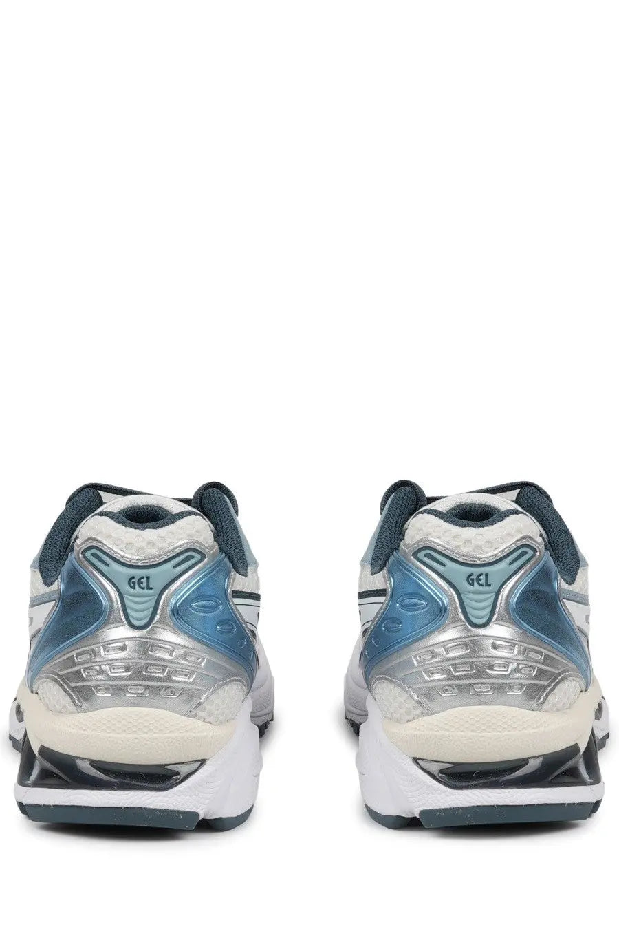 Asics unisex sneaker gel kayano 14 in silver and blue with textured mesh upper and rubber outsole for running