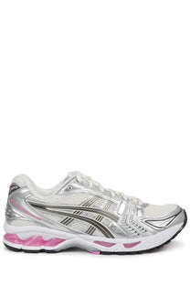 Asics unisex sneaker gel kayano multicolor silver and pink running shoe with mesh upper metallic accents and cushioned midsole