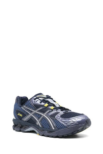 Asics unisex sneaker gel nimbus blue with dark blue silver mesh upper rubber outsole and yellow laces