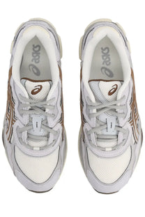 Asics unisex sneaker gel nyc beige featuring white and beige mesh and synthetic overlays with a retro design
