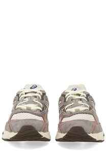 Asics unisex sneaker gel nyc in gray and beige with mesh suede and rubber accents for versatile wear