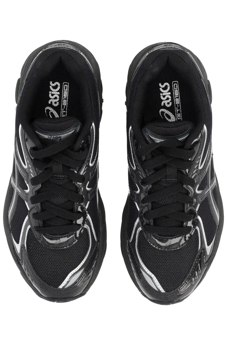 Asics unisex sneaker GT black with black and silver mesh upper running shoes featuring glossy accents